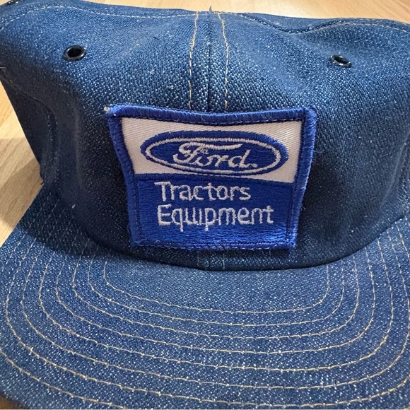 Vintage Ford Tractors Patch Denim Blue SnapBack Hat K Brand Farming 90s Trucker - Picture 2 of 5